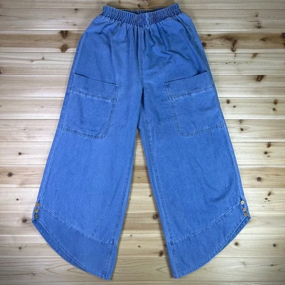 Shein Jeans Womens 27 Wide Leg High Rise Elastic Waist Angled Hem Denim Jeans - Picture 1 of 15